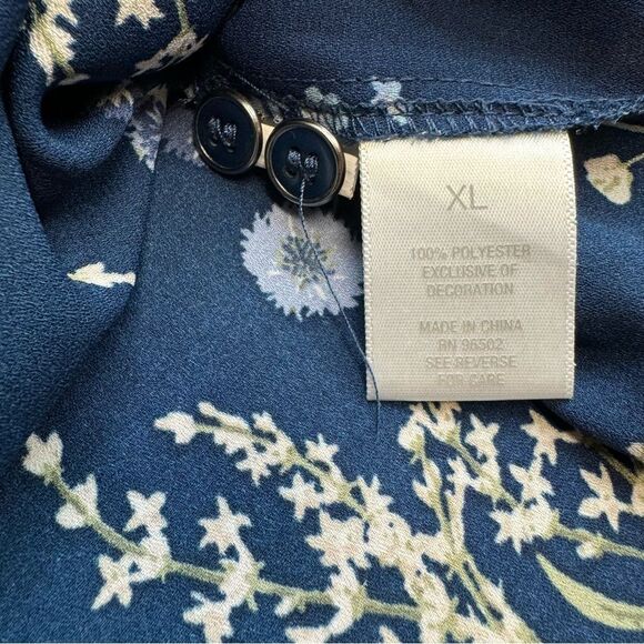 Westport 1962 Women's Floral Button Blouse XL Extra Large Navy Blue Pink Green - Picture 12 of 15